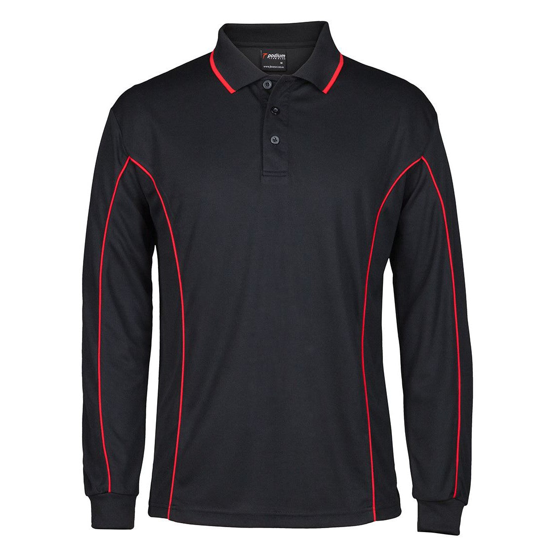 QA BATH - 7PIPL - PODIUM L/S PIPING POLO - BLACK/RED