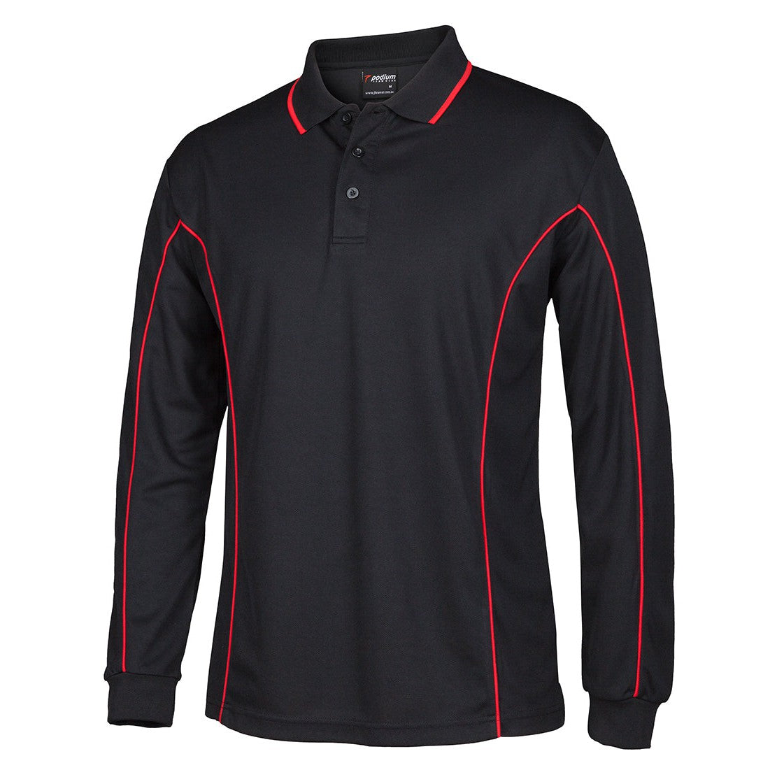 QA BATH - 7PIPL - PODIUM L/S PIPING POLO - BLACK/RED