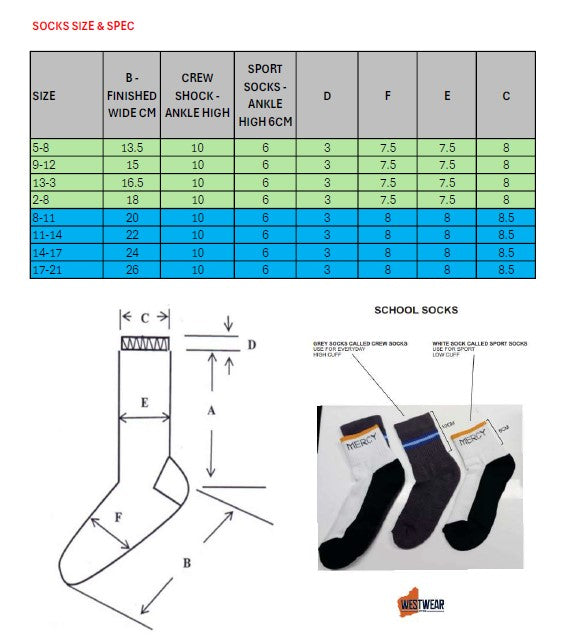 MERCY COLLEGE (UNIFORM) -SOCKS - WHITE