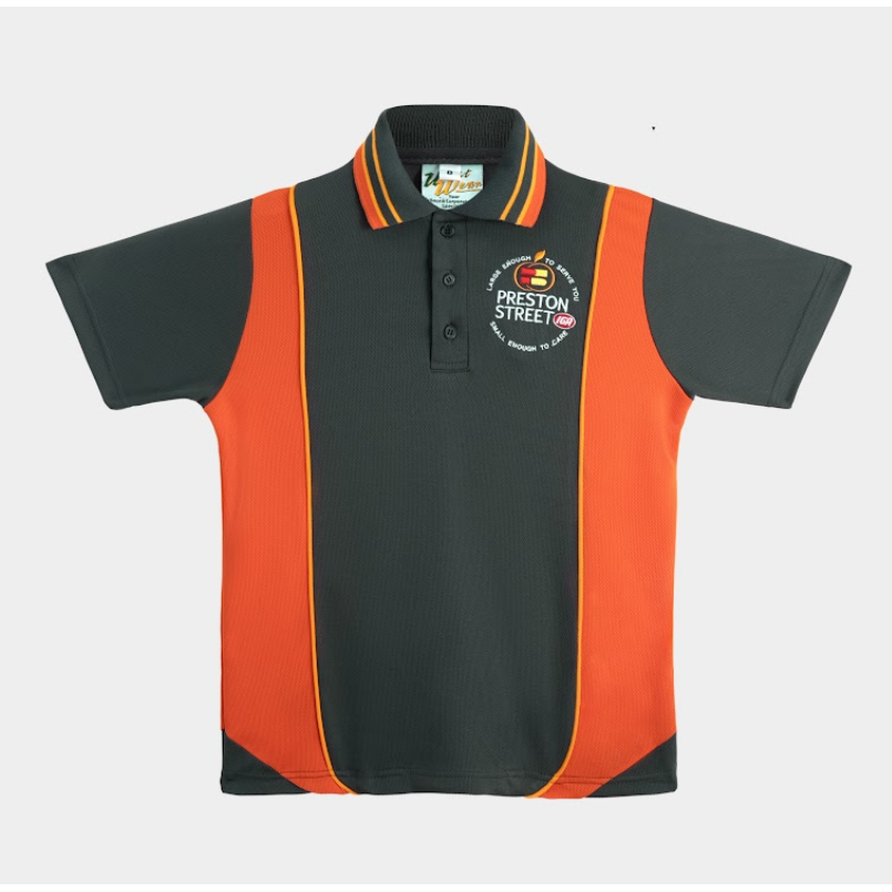 PRESTON ST IGA LADIES CUSTOM POLO - GREY/ORNG