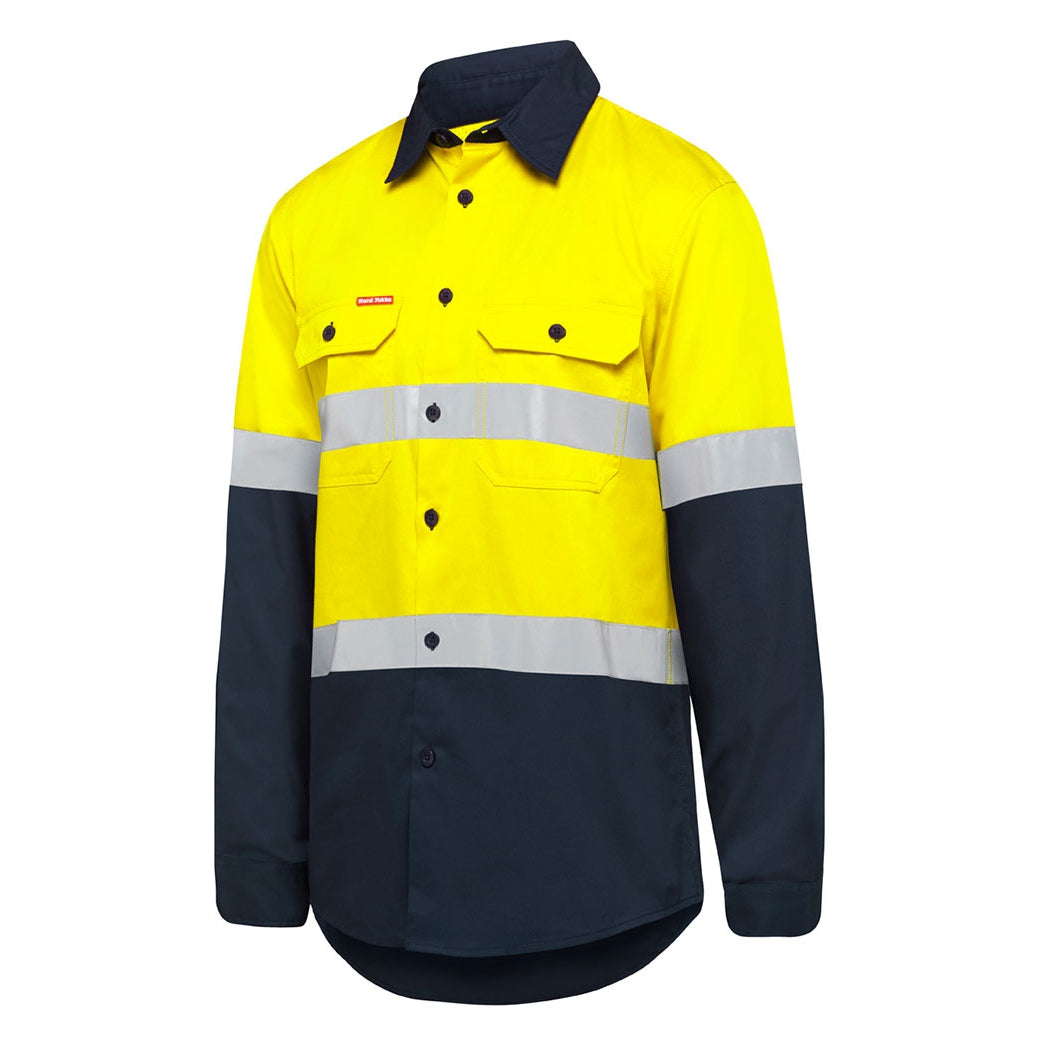 FENCEMAKERS - Y08805 - LADIES S/S HIVIS SHIRT - YELLOW/NAVY