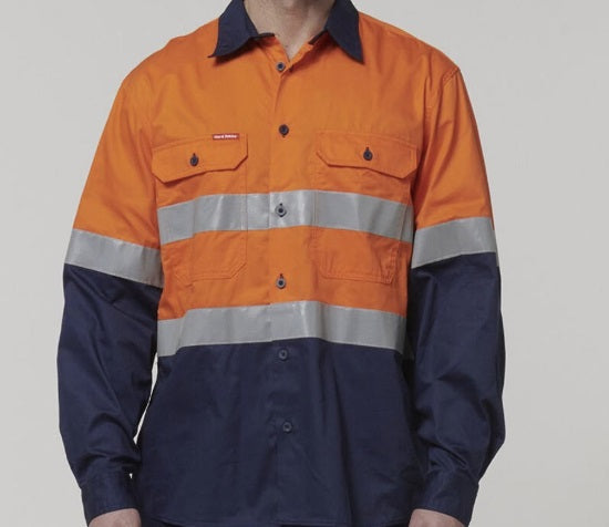 SHAMROCK FORMWORK - Y07940 - MENS HIVIS L/SLV 2 TONE COTTON DRILL SHIRT W/TAPE - O/N