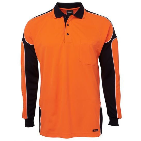 OZ SHUT | 6AP4L - HI VIS 4602.1 L/S ARM PANEL POLO - ORANGE / BLACK