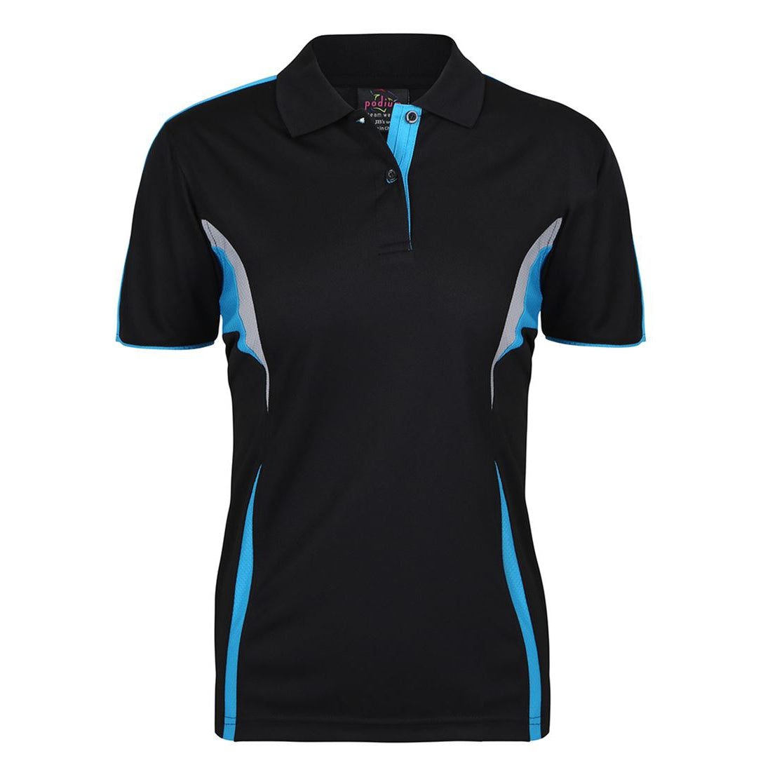 PINNACLE - (MALAGA) - 7COP1 - LADIES PODIUM COOL POLO - BLACK/AQUA/GREY