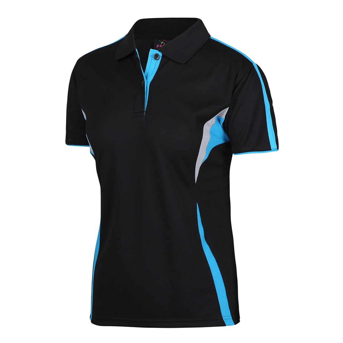 PINNACLE - (MALAGA) - 7COP1 - LADIES PODIUM COOL POLO - BLACK/AQUA/GREY