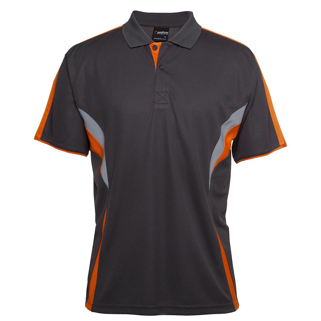 PINNACLE - (MALAGA) - 7COP - MENS PODIUM COOL POLO - GUNMETAL/ORANGE/GREY