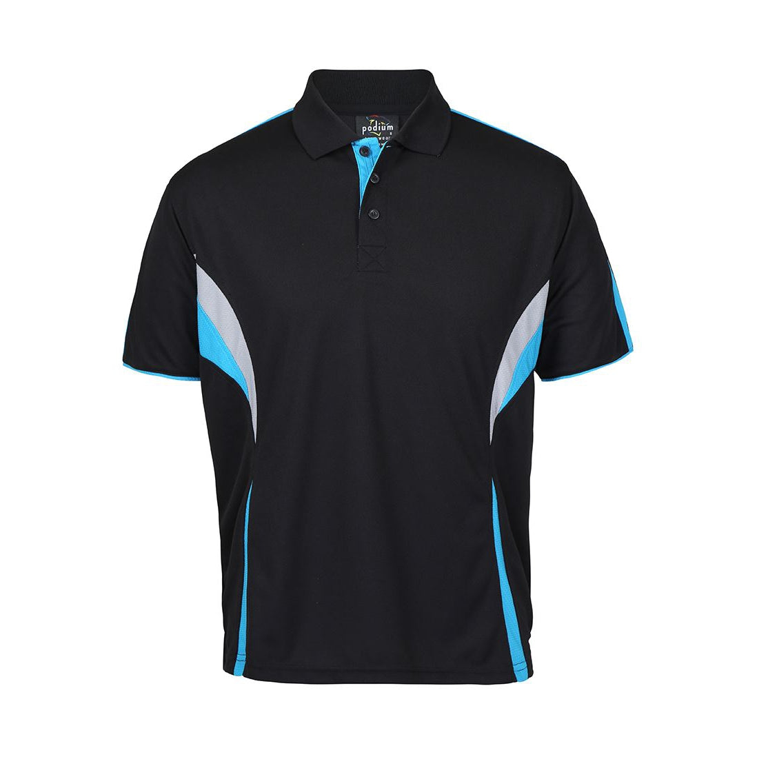 PINNACLE - (MALAGA) - 7COP - MENS PODIUM COOL POLO - BLACK/AQUA/GREY