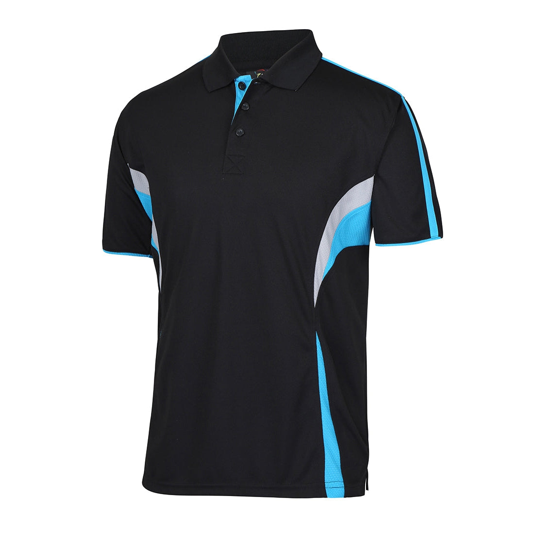 PINNACLE - (MALAGA) - 7COP - MENS PODIUM COOL POLO - BLACK/AQUA/GREY