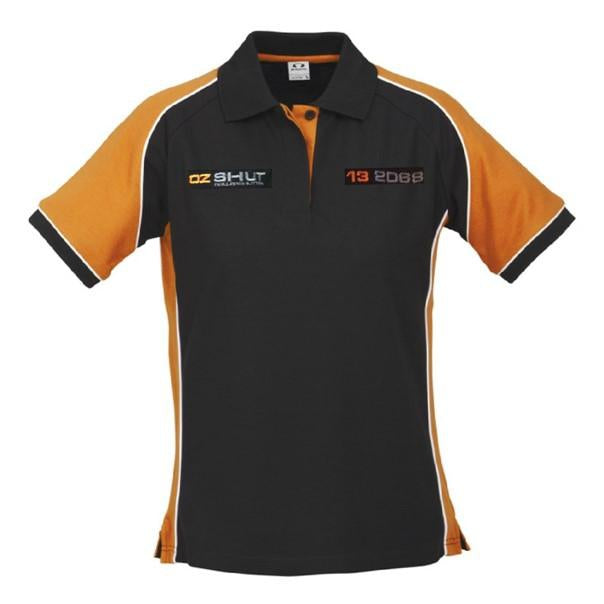 OZ SHUT | P10122 - LADIES NITRO POLO - BLACK / ORANGE