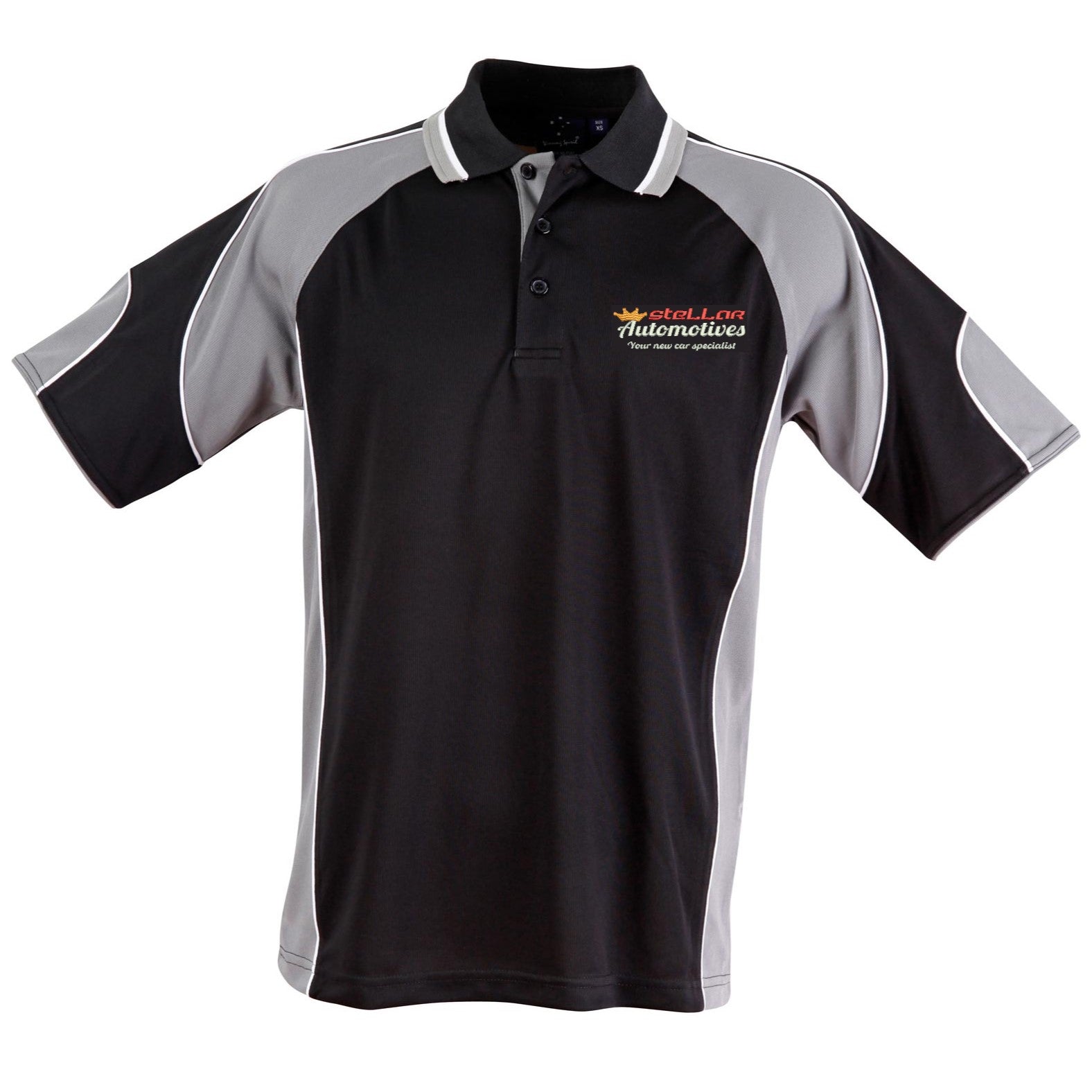 STELLAR AUTOMOTIVES PS61 MEN'S CONTRAST POLO - BLK/ASH