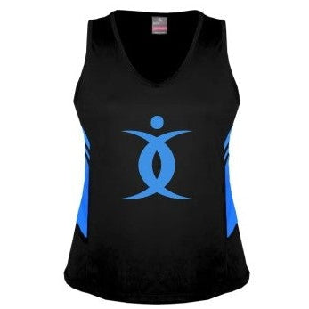BODY BIO W2111 BLACK/CYAN TASMAN SINGLET - LADIES