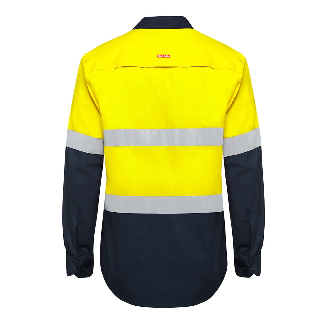 FENCEMAKERS - Y08805 - LADIES L/S HIVIS SHIRT - YELLOW/NAVY