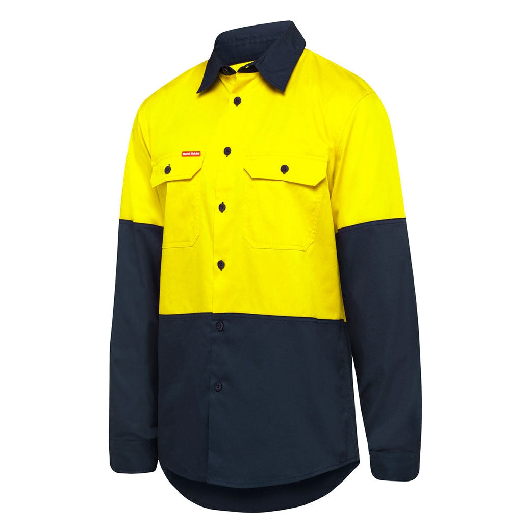 NEW AGE C - Y07950 - L/S HIVIS SHIRT - VENTED - 145GSM - YELLOW/NAVY