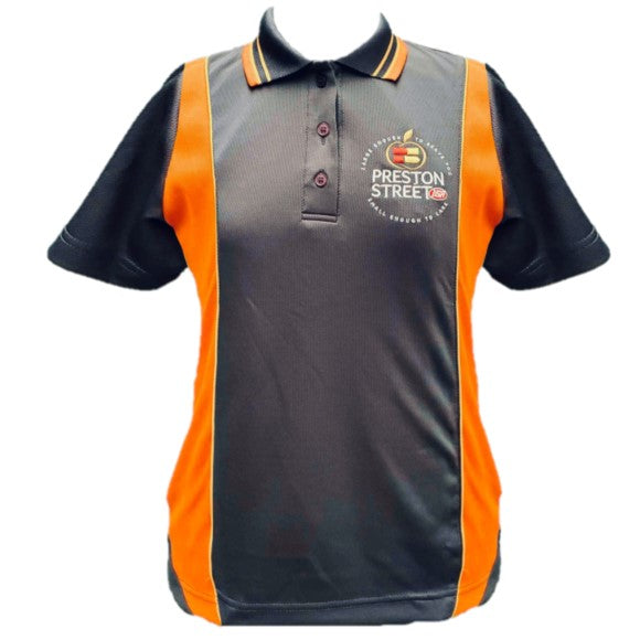 PRESTON ST IGA LADIES CUSTOM POLO WITH POCKET - GREY/ORNG
