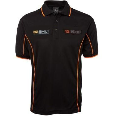 OZ SHUT | 7PIP - MENS PODIUM PIPING POLO - BLACK / ORANGE
