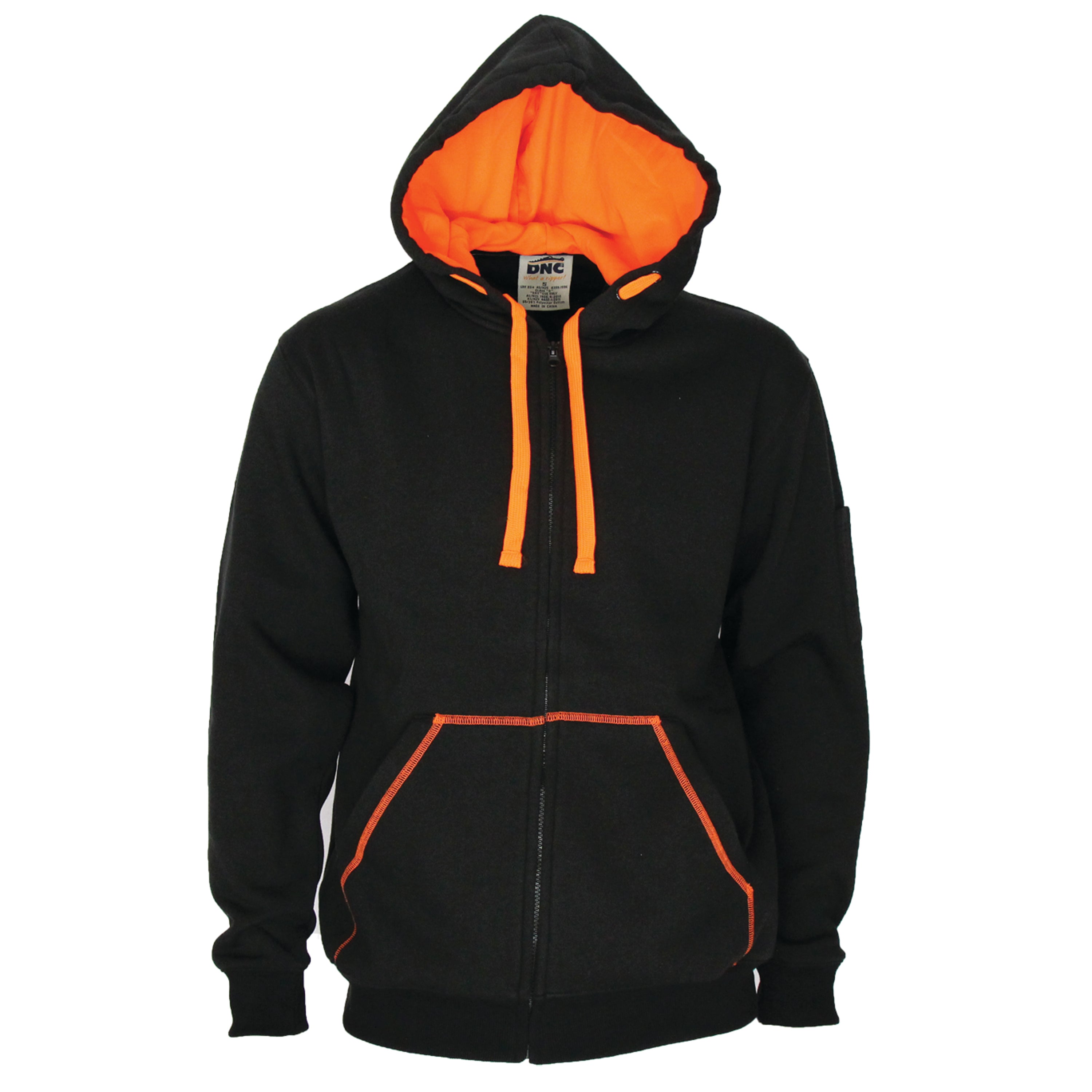 OZ SHUT | 5424 - MENS FULL ZIP SUPER BRUSHED FLEECE HOODIE - BLACK/ORANGE