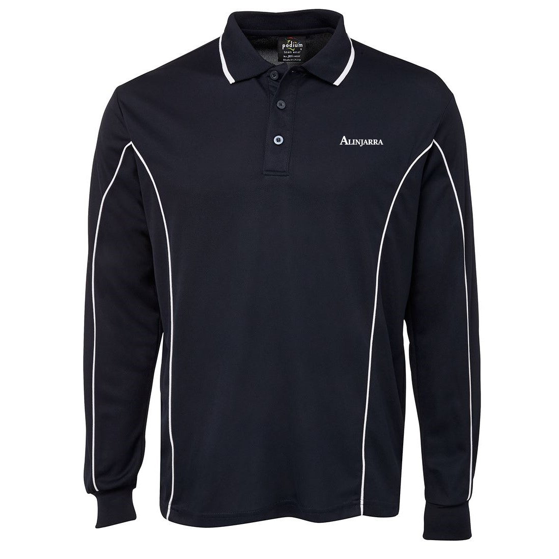 ALINJARRA STAFF 7PIPL L/S PIPING POLO - NAVY/WHT