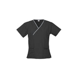 H10722 LADIES CONTRAST CROSSOVER SCRUBS TOP