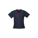 H10722 LADIES CONTRAST CROSSOVER SCRUBS TOP