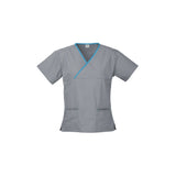 H10722 LADIES CONTRAST CROSSOVER SCRUBS TOP