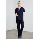 H10722 LADIES CONTRAST CROSSOVER SCRUBS TOP