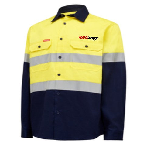 RED DIRT HARD YAKKA Y04610 L/S (D+N) 190G SHIRT YEL/NVY