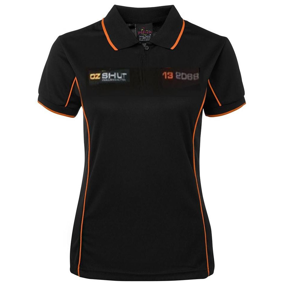 OZ SHUT | 7LPI - LADIES PODIUM PIPING POLO - BLACK / ORANGE