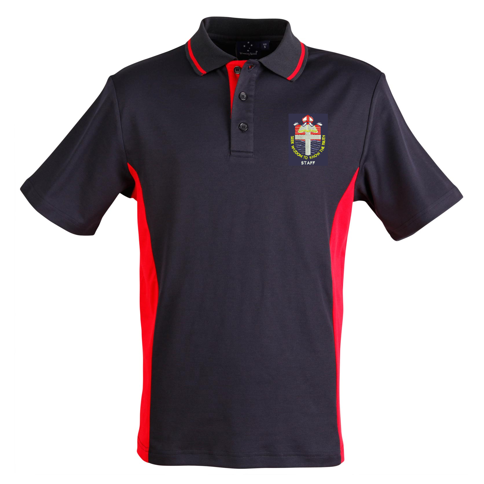 JOHN WOLLASTON STAFF PS73 MEN'S TEAMATE POLO (NAVY/RED)