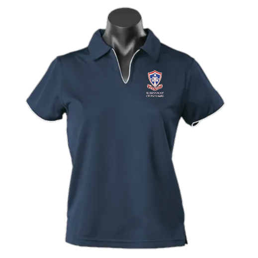 KINGSWAY CC STAFF 2302 LADIES' POLO - NAVY/WHITE
