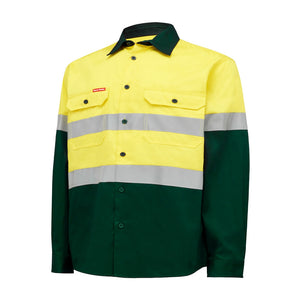 HARD YAKKA - HI/VIS - L/SLV 2 TONE COTTON DRILL SHIRT W/TAPE - Y04610