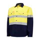 HARD YAKKA - HI/VIS - L/SLV 2 TONE COTTON DRILL SHIRT W/TAPE - Y04610