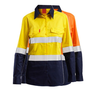 HARD YAKKA - HI/VIS - L/SL L/WEIGHT 2 TONE VENTILATED LADIES SHIRT W/TAPE - Y08805